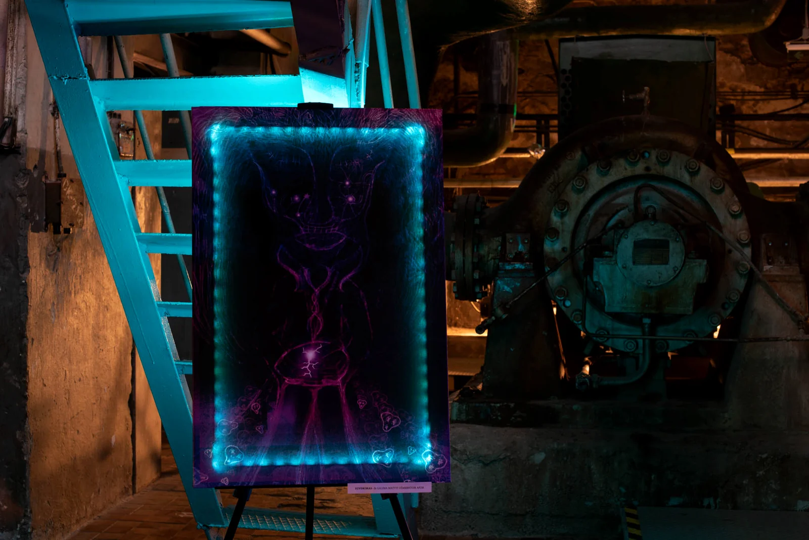 Nine Doors to Perception — LED-backlit artwork on an easel in the exhibition space